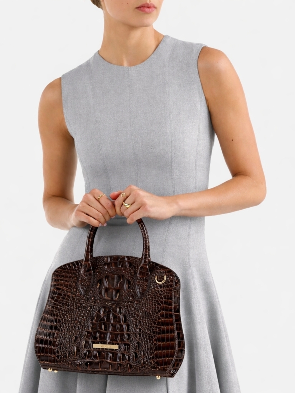 NWT Brahmin Rosetta Satchel Chocolate Melbourne Croc Embossed W/ Shoulder Strap - Picture 3 of 16